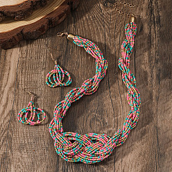 Разноцветный Комплекты из многослойных ожерелий и серег-подвесок из акрилового бисера в этническом стиле в стиле бохо, красочный, 460 мм и 55x33 мм