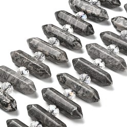 Камень Карты Нити бусин из натурального камня с двойным окончанием, со стеклянными бусинами, граненый пуля, 31~33x7~9x7~9 мм, отверстие : 1 мм, около 26~27 шт / нитка, 15.16~15.75'' (38.5~40 см)