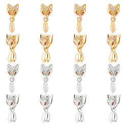 Платиновый & Золотой 16 шт. 2 цвета латунь микропаве кубический цирконий ледоруб щипцы для защемления, долговечный, морда лисы, темно-оранжевый, платиной и золотом, 19x7.5x6.5 мм, отверстие : 2x4 мм, штифты : 0.7 мм, 8 шт / цвет