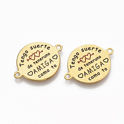 Golden 304 Stainless Steel Links connectors, with Enamel, Flat Round, Golden, 16x21x1mm, Hole: 1mm