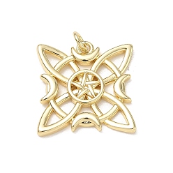 Real 18K Gold Plated Brass Pendants, Moon & Star Charms, Cadmium Free & Lead Free, Rack Plating, Long-Lasting Plated, Real 18K Gold Plated, 21x20.5x2.5mm, Hole: 3.5mm