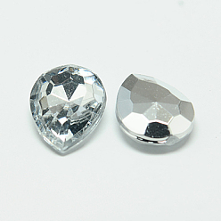 Clear Imitation Taiwan Acrylic Rhinestone Cabochons, Pointed Back & Faceted, teardrop, Clear, 14x10x4mm, about 1000pcs/bag