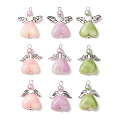 (52) Непрозрачная лаванда Акриловые подвески, ангельские прелести, с петлей из сплава, разноцветные, 37x20x7.5 мм, отверстие : 3x2.8 мм, 9 шт / комплект