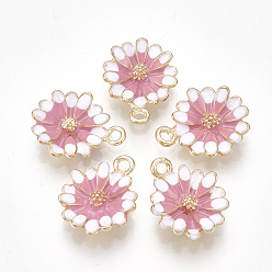 Flamingo Alloy Pendants, with Enamel, Flower, Light Gold, Flamingo, 15x12x3mm, Hole: 1.4mm