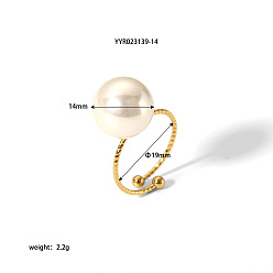 Настоящее золото 18K Винтажный шик 304 манжеты из нержавеющей стали и белого круглого искусственного жемчуга, на день матери или любой другой случай, реальный 18 k позолоченный, 14 мм, внутренний диаметр: 19 мм