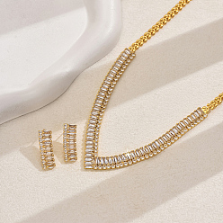 Золотой Комплекты серег и ожерелий в форме буквы V с микропаве из латуни и прозрачными кубическими цирконами для женщин, золотые