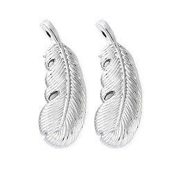 с Покрытием Серебра Подвески из непрозрачного акрила с гальваническим покрытием, перо, со серебряным покрытием, 44x17x7.5 мм, отверстие : 2.5 мм