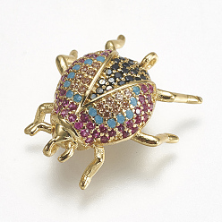 Золотой Латунные микро проложить кубических ссылки циркония, насекомое, золотые, 21x19x8 мм, отверстие : 0.5 мм