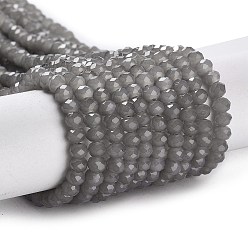 Серебро Запекание расписных стеклянных бусин с имитацией нефрита, граненые, шайба, серебряные, 4x3 мм, отверстие : 1 мм, около 105~110 шт / нитка, 38~39 см