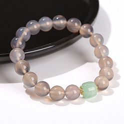 Серый агат Браслеты из натуральных серых агатов с круглыми бусинами, колонка, внутренний диаметр: 2-1/8 дюйм (5.5 см)