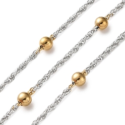 Золотой & Цвет Нержавеющей Стали 304 цепи из нержавеющей стали с бусинами, ионное покрытие (ip), пайки, с катушкой, круглые, золотые и нержавеющая сталь цвет, 4 мм