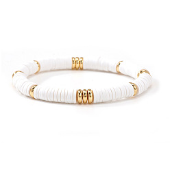 Белый Эластичные браслеты из сплава и смоляных бусин для женщин, плоско-круглые, белые, 6.89 дюйм (17.5 см)