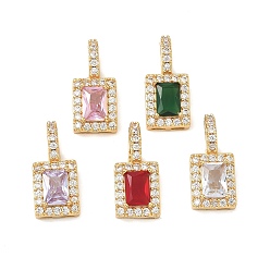 (52) Непрозрачная лаванда Латунные микро проложить кубического циркония подвески, прямоугольник амулеты, реальный 18 k позолоченный, разноцветные, 19.5x9x5 мм, отверстие : 5x3.5 мм