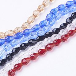 Mixed Color Glass Beads Strands, Faceted, teardrop, Mixed Color, 6x4mm, Hole: 1mm, about 65~68pcs/strand, 14.96~15.35 inch