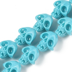 Голубой Нити резных бусин из синтетического коралла, окрашенные, череп, голубой, 14x11.5x10 мм, отверстие : 0.9 мм, около 26 шт / нитка, 13.39'' (34 см)