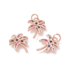 Rose Gold Brass Micro Pave Cubic Zirconia Pendants, Coconut Tree, Colorful, Rose Gold, 18.5x14x2mm, Hole: 4mm
