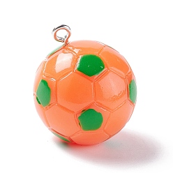 Coral Opaque Resin Pendants, with Platinum Plated Iron Loops, Football, Coral, 24.5x21.5mm