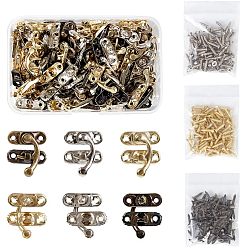 Mixed Color Iron Wooden Box Lock Catch Clasps, Jewelry Box Latch Hasp Lock Clasps, with Replacement Screws, Mixed Color, 26x23x6.5mm, Hole: 2mm, 23x8.5x7mm, Hole: 2mm, Screw: 8x4mm, Pin: 2.5mm, 3colors, 20sets/color, 60sets/box