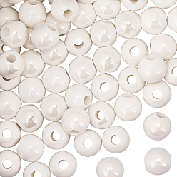 Белый 100 шт. перламутровые фарфоровые круглые бусины ручной работы, белые, 8 мм, отверстие : 2 мм