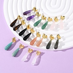 Смешанные камни Серьги-гвоздики в форме капли из натуральных смешанных камней, с латунной фурнитурой и 925 булавками из стерлингового серебра, золотые, 34.5x11.5 мм