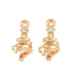 Настоящее золото 18K Рождественские латунные подвески с микропаве из фианита, елочные прелести, реальный 18 k позолоченный, 14x7x4.5 мм, отверстие : 1.4 мм