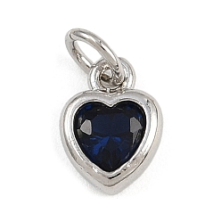 Платина Латунь с кубическим цирконием подвеской, сердце прелести, с целью перехода в кольце, стойки покрытие, долговечный, без свинца и без кадмия, платина, 9.5x7x3 мм, отверстие : 3.5 мм