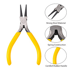 Yellow Jewelry Pliers, #50 Steel(High Carbon Steel) Round Nose Pliers, Yellow, Gunmetal, 125x55mm