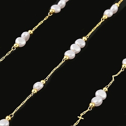 Золотой Латунные цепные цепи, с имитацией жемчуга, долговечный, пайки, без кадмия и без свинца, без свинца и без никеля , с катушкой, золотые, 4.5 мм