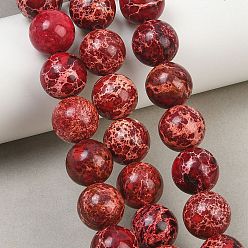 Red Dyed Natura Imperial Jasper Beads Strands, Smooth Round, Red, 14mm, Hole: 1mm, about 28pcs/strand, 15.35''(39cm)