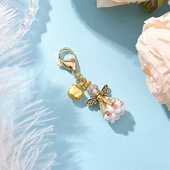 Pink Подвесные украшения из стеклянных бусин и сплава в виде ангела, с железными колокольчиками, застежка-лобстер для украшений на сумке, античный золотой и золотой, розовые, 43 мм