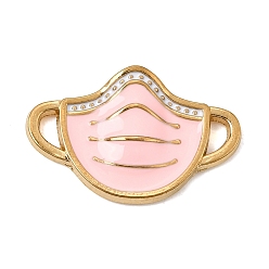 Pink 304 Stainless Steel Enamel Connector Charms, Medical Mask Links, Ion Plating(IP), Long-Lasting Plated, Real 18K Gold Plated, Pink, 15x23x3mm, Hole: 4x2mm
