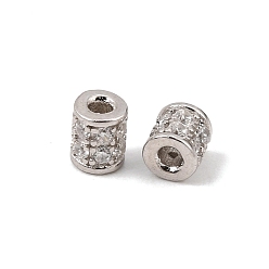 Platino Real Plateado 925 cuentas de circonita cúbica transparente micropavé de plata de ley, chapado en rack, larga duración plateado, columna, con 925 sello, Rodio plateado, Platino verdadero plateado, 4x3.5 mm, agujero: 1.2 mm