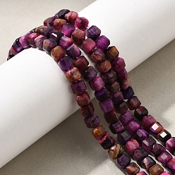 Фуксиновый Природных тигровый глаз бисер нитей, граненый стол, вырезанный куб, окрашенная и подогревом, красно-фиолетовые, 5~6x5~6x5~6 мм, отверстие : 1.2 мм, около 61 шт / нитка, 12.20~12.80'' (31~32.5 см)