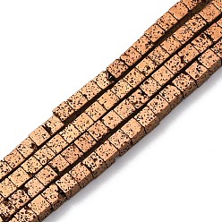 с Покрытием Меди Гальванические бусины из натуральной лавы, кубические, с медным покрытием, 3x3x3 мм, отверстие : 1~1.2 мм, около 133 шт / нитка, 16.14'' (41 см)