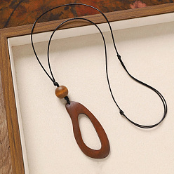 Самородки Деревянная подвеска, черный вощеный шнур, длинные цепочки для женщин, самородки, 31.50 дюйм (80 см), Кулон : 105x35 мм