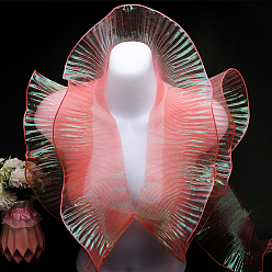 Коралловый Полиэстер градиент плиссированная кружевная ткань с рисунком листьев лотоса, аксессуары для одежды, коралл, 13~15x0.06 см