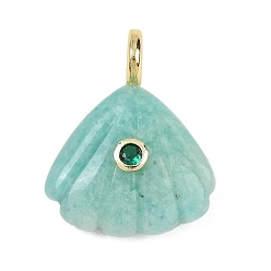 Амазонит Резные подвески из натурального амазонита, подвески в форме ракушки с кубическим цирконием и латунной фурнитурой, золотые, стойки покрытие, 28x22x8 мм, отверстие : 4 мм