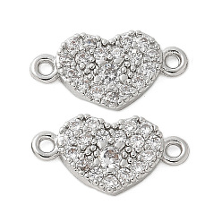 Платина Шармы-соединители из латуни с микропаве из кубического циркония, без кадмия, без никеля и без свинца, сердце, платина, 7x13.5x2 мм, отверстие : 1 мм