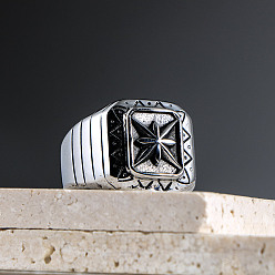 Античное Серебро 304 из нержавеющей стали кольца палец для мужчин, квадрат с рисунком звезды, античное серебро, размер США 10 (19.8 мм)