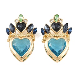 Золотой Латунь со стеклянными подвесками со стразами, сердце с подвесками в виде короны, золотые, 23x15.5x8.5 мм, отверстие : 5x4 мм