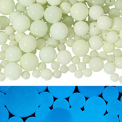 Озёрно--синий 100 шт. 4 стили светящиеся круглые стеклянные бусины, имитация нефрита, светится в темноте, Плут синий, 6~12 мм, отверстие : 1.1~2 мм