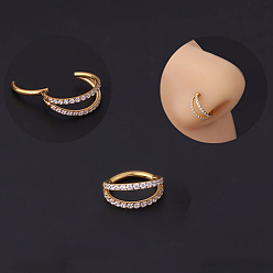 Золотой Латунные микро-паве прозрачные кубические цирконии 2 линии кольца для носа, с 316 l хирургическими штифтами из нержавеющей стали, золотые, 8 мм