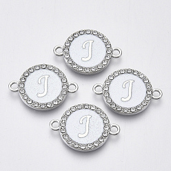 Letter J Verbindungsstücke aus Aluminium, mit Kristall Strass, flach rund mit Brief, Silberfarbe überzogen, letter.j, 22x16x2 mm, Bohrung: 1.8 mm