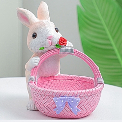 Ярко-Розовый Фигурки кроликов из смолы, Хранение ключей для входных ювелирных изделий для украшения домашнего рабочего стола, ярко-розовый, 160x160x205 мм