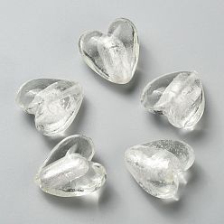 Clear Handmade Silver Foil Glass Beads, Heart, Clear, 28x24~28x15~17mm, Hole: 2mm