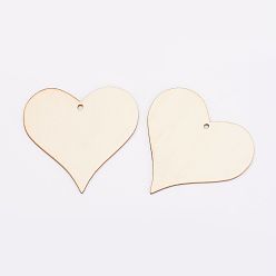 Old Lace Undyed Wooden Pendant, Heart, Old Lace, 95x99x2.5mm, Hole: 4.5mm
