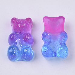 Orchid Transparent Resin Cabochons, with Glitter Powder, Two Tone, Bear, Orchid, 18x11x8mm
