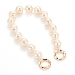 Creamy White Acrylic DIY Keychains, Phone Case Decoration Jewelry Accessories, with Golden Plated Alloy Spring Gate Ring, Round, Creamy White, 30x1.4cm
