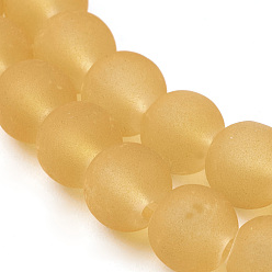 Goldenrod Transparent Glass Bead Strands, Frosted, Round, Goldenrod, 6mm, Hole: 1.3~1.6mm, about 140pcs/strand, 31.4 inch