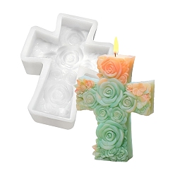 Weiß 3 Silikonformen für Kerzen mit Rosenblüte und Kreuz, weiß, 10.3x8.1x3.4 cm